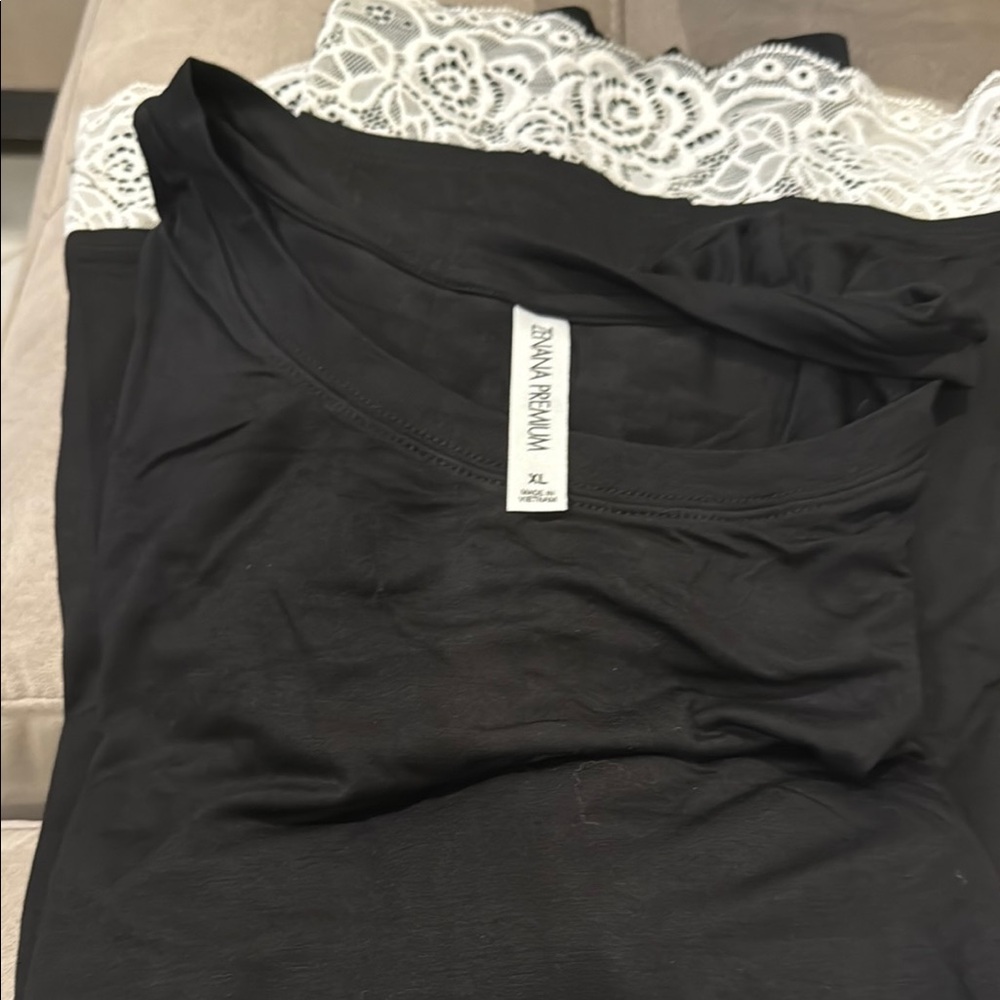 Zenana Premium Black long sleeve Lace Trim Top XL brand new